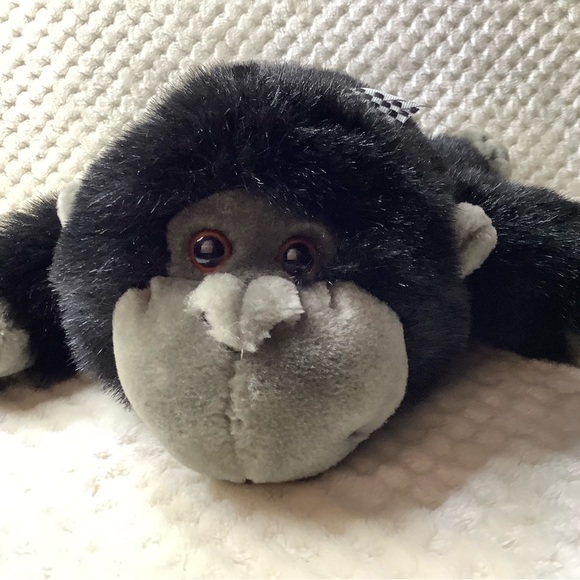 Animal Adventure Inc Plush Black Grey Gorilla with Checkered Bow Stuffed Animal - Picture 5 of 15